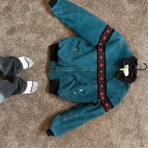 Carhartt Teal not kids adult  Jean Jacket with Black and Red Accents